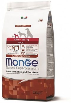 Monge Dog Speciality Mini корм для взрослых собак мелких пород ягненок с рисом и картофелем 2,5 кг - фото 10201