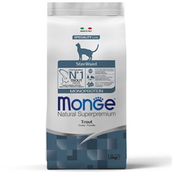 Monge Cat Monoprotein Sterilised Trout  сухой корм для стерилизованных кошек с форелью 1,5 кг - фото 10290