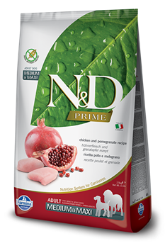 N&D Prime CHICKEN & POMEGRANATE ADULT MEDIUM & MAXI Н&Д  Полнорационный беззерновой сухой корм для взрослых собак средних и крупных пород с курицей и гранатом 2,5 кг - фото 10597