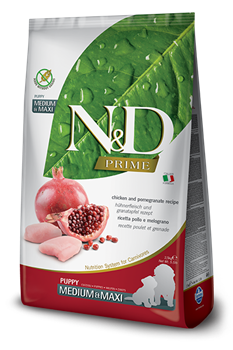 N&D Prime CHICKEN & POMEGRANATE PUPPY MEDIUM & MAXI Н&Д  Полнорационный беззерновой сухой корм для щенков, беременных и кормящих сук средних и крупных пород с курицей и гранатом 12 кг - фото 10600