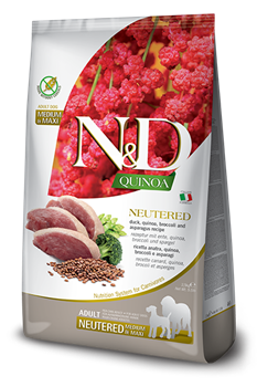 N&D Quinoa NEUTERED ADULT MEDIUM & MAXI  Н&Д Полнорационный сухой корм для взрослых стерилизованных/кастрированных собак с уткой, киноа, брокколи и спаржей 2,5 кг - фото 10733