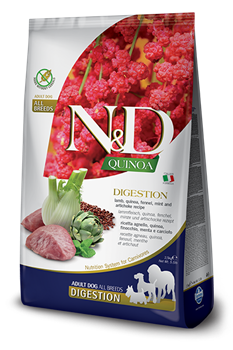 N&D Quinoa DIGESTION LAMB Н&Д Полнорационный диетический корм для взрослых собак рекомендуемый при нарушениях пищеварения и экзокринной недостаточности поджелудочной железы с киноа, ягненком и фенхелем 800 гр - фото 10757
