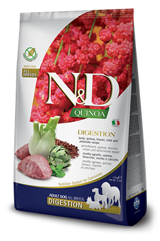 N&D Quinoa DIGESTION LAMB Н&Д Полнорационный диетический корм для взрослых собак рекомендуемый при нарушениях пищеварения и экзокринной недостаточности поджелудочной железы с киноа, ягненком и фенхелем 2,5 кг - фото 10758