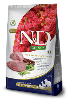 N&D Quinoa WEIGHT MANAGEMENT LAMB Н&Д Полнорационный диетический сухой корм для взрослых собак, рекомендуемый для снижения массы тела c ягненком, киноа, брокколи и спаржей 2,5 кг - фото 10764