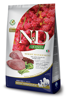 N&D Quinoa WEIGHT MANAGEMENT LAMB Н&Д Полнорационный диетический сухой корм для взрослых собак, рекомендуемый для снижения массы тела c ягненком, киноа, брокколи и спаржей 7 кг - фото 10765