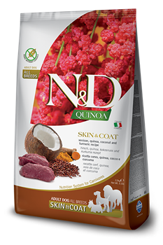 N&D Quinoa SKIN & COAT VENISON Н&Д Полнорационный диетический сухой корм для взрослых собак, рекомендуемый при пищевой непереносимости с олениной, киноа, кокосом и куркумой 7 кг - фото 10768