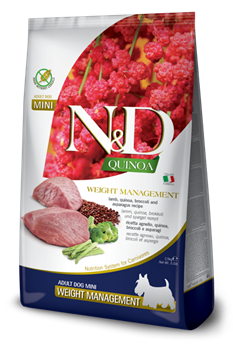 N&D Quinoa WEIGHT MANAGEMENT LAMB MINI Н&Д Полнорационный диетический сухой корм для взрослых собак мини пород, рекомендуемый для снижения массы тела с ягненком, киноа, брокколи и спаржей 800 гр - фото 10794