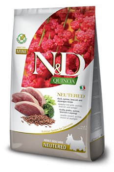 N&D Quinoa NEUTERED ADULT MINI Н&Д Полнорационный сухой корм для взрослых стерилизованных/кастрированных собак мини пород с уткой 800 гр - фото 10841