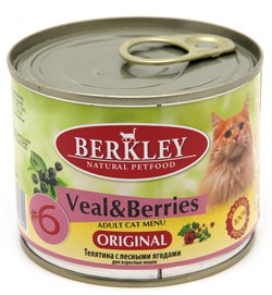 BERKLEY №6 Телятина с лесными ягодами консервы для взрослых кошек 200 г - фото 11006