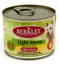 BERKLEY №11 Лёгкое меню индейка с ягнёнком и яблоками консервы для взрослых собак 200 г - фото 11079