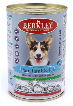 BERKLEY №5 Паштет из ягненка с рисом консервы для взрослых собак 400 г - фото 11281