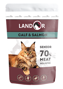 LANDOR Телятина с лососем пауч для пожилых кошек 85 г - фото 11379