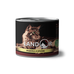 LANDOR Индейка с кроликом консервы для взрослых кошек 200 г  - фото 11382