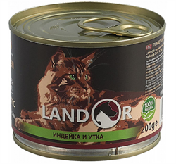 LANDOR Индейка с уткой консервы для котят 200 г - фото 11384