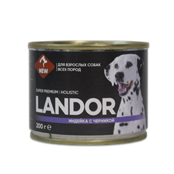 LANDOR Индейка с черникой консервы для взрослых собак всех пород 200 г - фото 11403