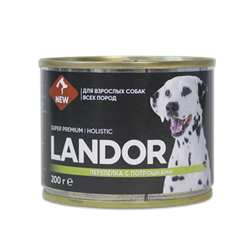 LANDOR Перепелка с потрошками консервы для взрослых собак всех пород 200 г - фото 11409