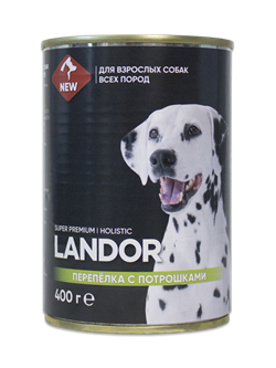 LANDOR Перепелка с потрошками консервы для взрослых собак всех пород 400 г - фото 11411