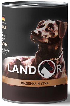 LANDOR Индейка с уткой консервы для взрослых собак всех пород 400 г - фото 11425
