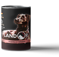 LANDOR Индейка с говядиной консервы для щенков всех пород 400 г - фото 11428