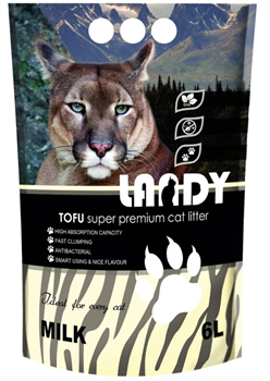 LANDY TOFU Растительный наполнитель для кошачьего туалета комкующийся с молочным ароматом 6 л - фото 11440