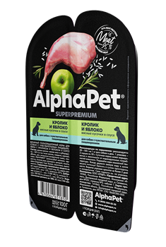 ALPHAPET Влажный полнорационный корм для собак с чувствительным пищеварением с кроликом и яблоком в соусе, 100г - фото 11607