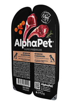ALPHAPET Влажный полнорационный корм для щенков, беременных и кормящих собак с ягненком и морковью в соусе,100г - фото 11617