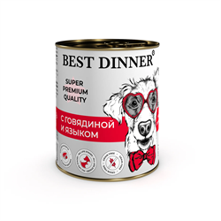 Консервы Best Dinner Super Premium Мясные деликатесы Мясное ассорти "С говядиной и языком" для взрослых собак и щенков с 6 мес. - 0,34 кг - фото 12338