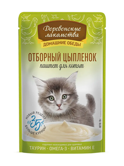Деревенские лакомства конс. д/кошек «Отборный лосось паштет для котят», пауч 70г ZB218985 - фото 12459