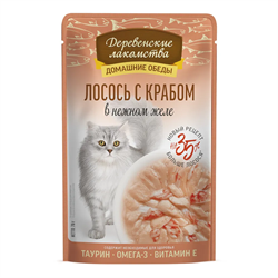 Деревенские лакомства конс. д/кошек «Лосось с крабом в нежном желе», пауч 70г ZB218923 - фото 12466