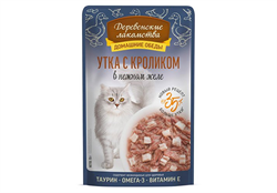 Деревенские лакомства конс. д/кошек «Утка с кроликом в нежном желе», пауч 70г ZB218886 - фото 12467