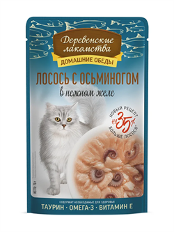 Деревенские лакомства конс. д/кошек «Лосось с осьминогом в нежном желе», пауч 70г ZB218947 - фото 12470