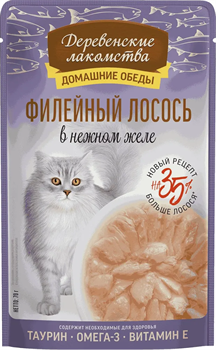 Деревенские лакомства конс. д/кошек «Филейный лосось в нежном желе», пауч 70г ZB218916 - фото 12502