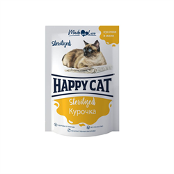 Паучи Хэппи Кэт для стерилизованных кошек /курочка кусочки/ в желе (Россия) - 0,085 кг ZB402960 - фото 12507
