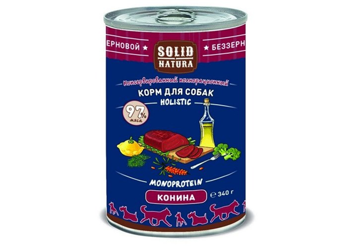 Solid Natura Holistic Конина влажный корм для собак жестяная банка 0,34 кг ZB136709 - фото 12530