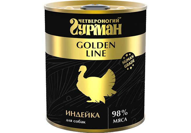 Четвероногий Гурман Golden line Индейка натуральная влажный корм для собак жестяная банка 0,34 кг ZB543808 - фото 12547
