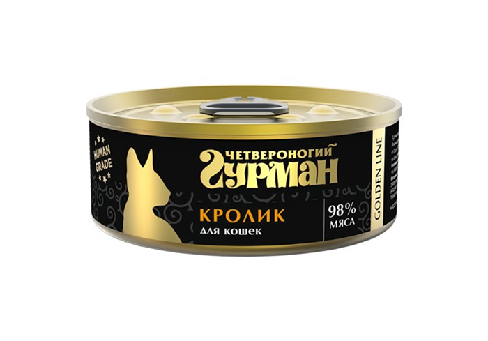 Четвероногий Гурман Golden line Кролик влажный корм для кошек жестяная банка 0,1 кг ZB231846 - фото 12551