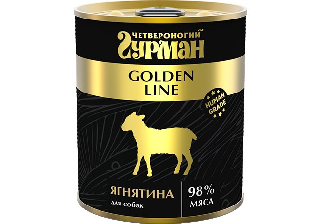 Четвероногий Гурман Golden line Ягнятина натуральная влажный корм для собак жестяная банка 0,34 кг ZB543747 - фото 12560