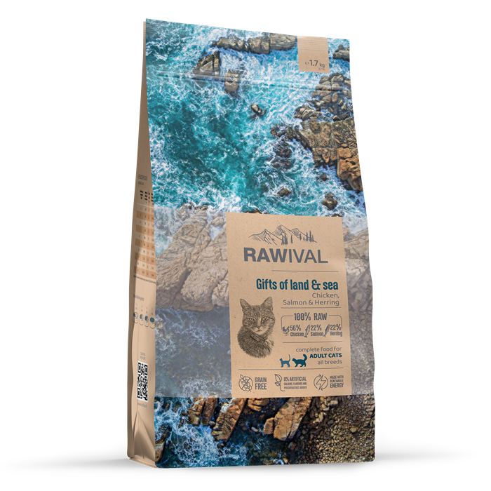 RAWIVAL Gifts of Land & Sea курица и рыба для взрослых кошек, 1.7 кг MZB424077 - фото 12841