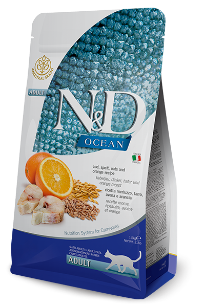 Н&Д Треска, спельта, овес и апельсин сухой корм для кошек N&D CAT OCEAN GOD&SPELT OATS AND ORANG ADULT, 300 гр MZB036773 - фото 13257