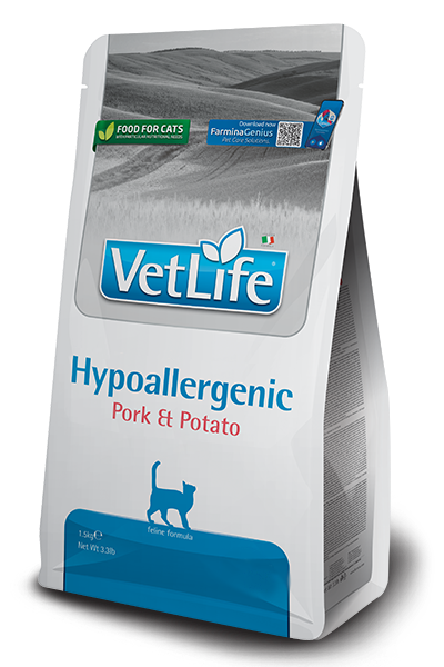 Вет Лайф гипоаллергенный со свининой и картофелем VET LIFE NATURAL DIET CAT HYPOALLERGENIC PORK & POTATO, 1.5 кг MZB040985 - фото 13515