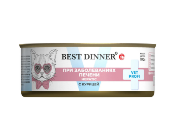 Best Dinner Vet Profi Hepatic влажный корм при заболеваниях печени с курицей для кошек, 100 гр MZB406821 - фото 13579