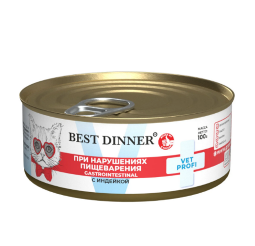 Best Dinner Exclusive Vet Profi Gastrointestinal влажный корм для кошек при нарушениях пищеварения с индейкой, 100 гр MZB264119 - фото 13589