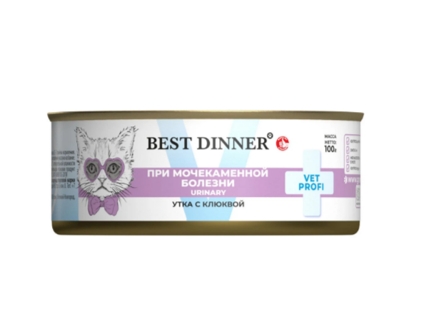 Best Dinner Exclusive Vet Profi Urinary Утка с клюквой для кошек при мочекаменной болезни, 100 гр MZB263532 - фото 13623
