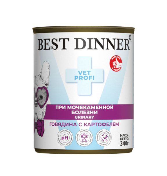 Best Dinner Exclusive Vet Profi Urinary для собак при мочекаменной болезни с говядиной и картофелем, 340 гр MZB400638 - фото 13660