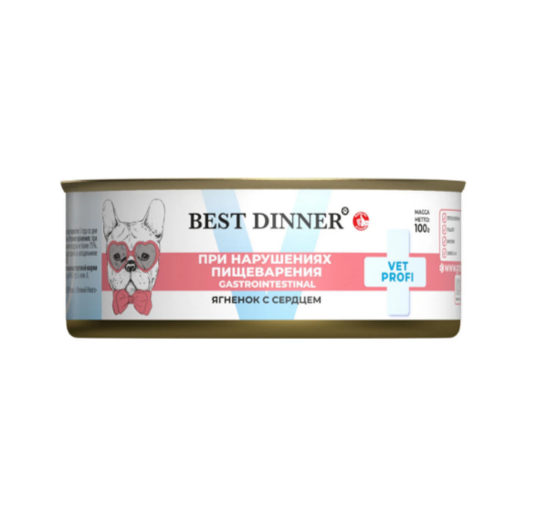 Best Dinner Exclusive Vet Profi GastroIntestinal влажный корм для собак при нарушениях пищеварения с ягненком и сердцем, 100 гр MZB264812 - фото 13672