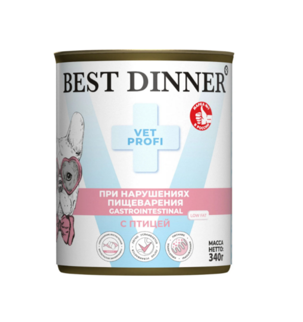 Best Dinner Vet Profi Gastrointestinal Low Fat влажный корм для собак при нарушениях пищеварения, 340 гр MZB409426 - фото 13682