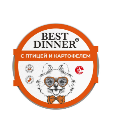 Best Dinner паштет взрослых собак с птицей и картофелем, 100 гр MZB408467 - фото 13747