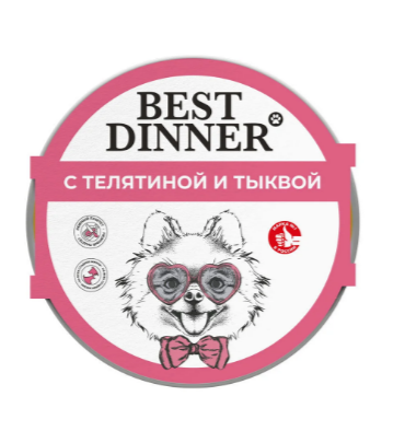 Best Dinner паштет взрослых собак с телятиной и тыквой, 100 гр MZB408528 - фото 13751