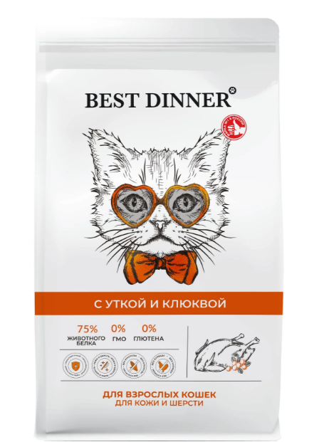 Best Dinner сухой корм для взрослых кошек с уткой и клюквой, 400 грг MZB400089 - фото 13914