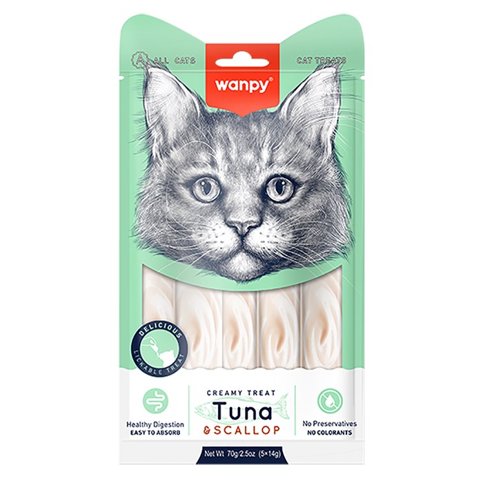 Wanpy Cat Лакомство для кошек "нежное пюре" из тунца и гребешка, 350 гр MZB871361 - фото 14209